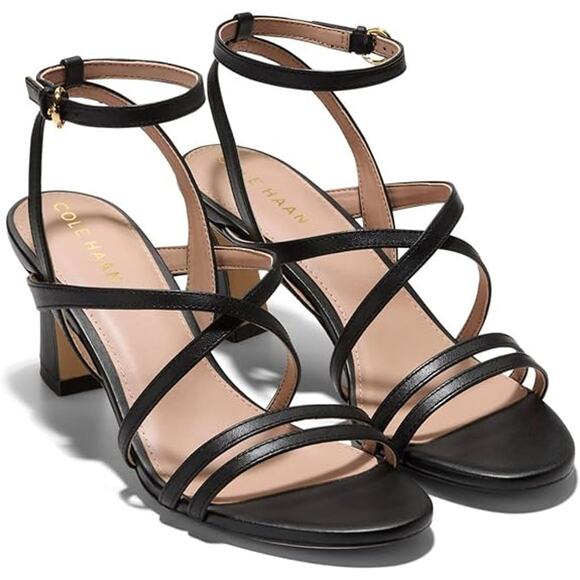 NWT Cole Haan Women's Addie Strappy Sandals Heeled, Black Leather-Size 7 - Picture 1 of 6